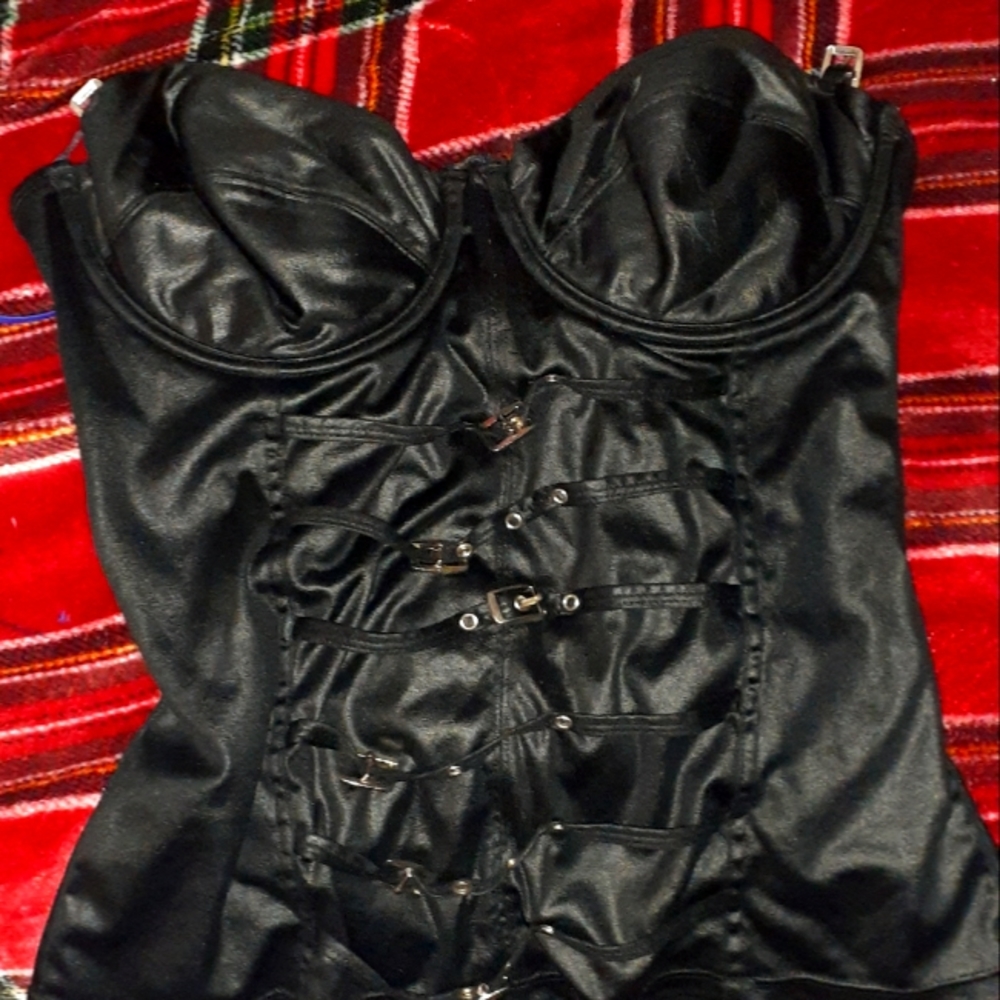 Black faux leather corset top size Large